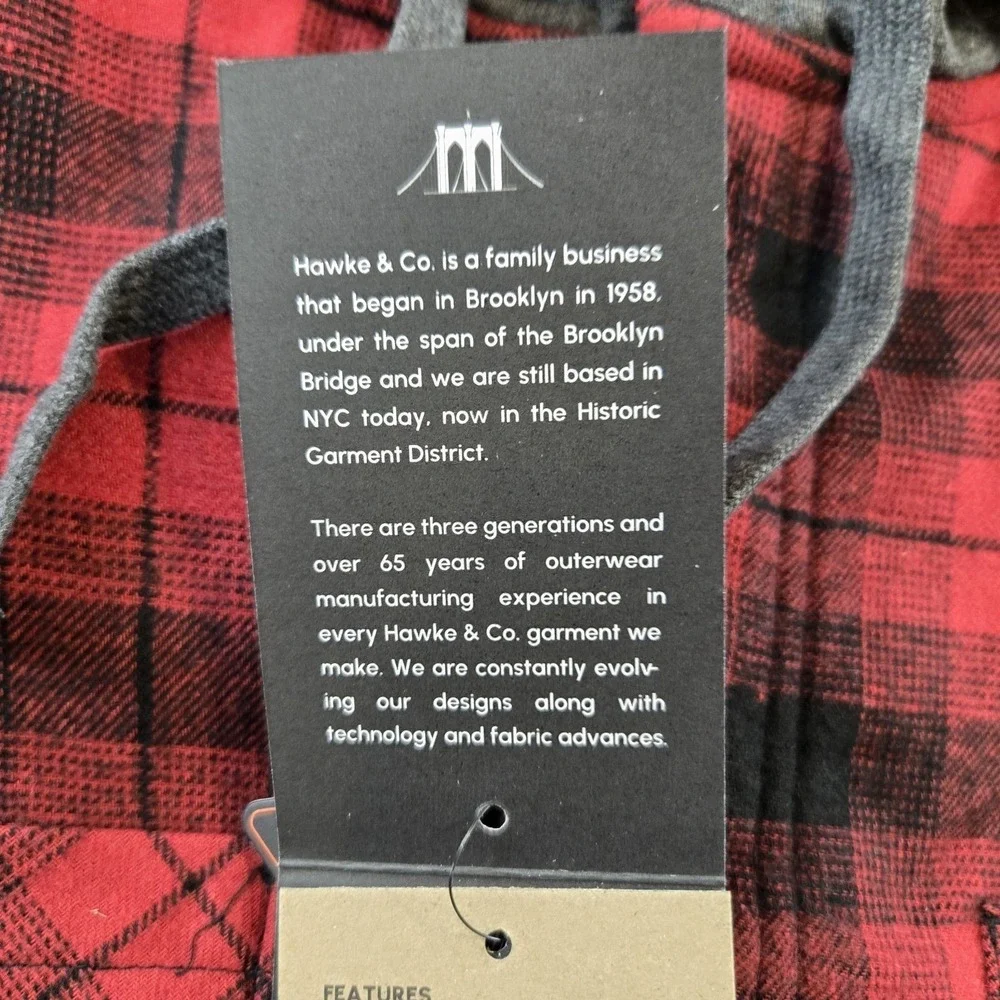 Hawke And Co. Men's Fleece Lined Shirt Jacket Black Red Plaid Hood Pockets XL - Picture 10 of 11